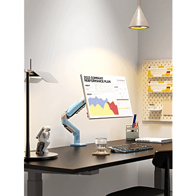 Brazo Ajustable para Monitor Ergonómico / Compatible con Monitores de 17" - 30" / Capacidad de Peso hasta 9 kg / Rotación 360° / Inclinación +85° a  -30° / Giro 180° / Ajuste de Resorte de Gas / Color Azul imagen 2