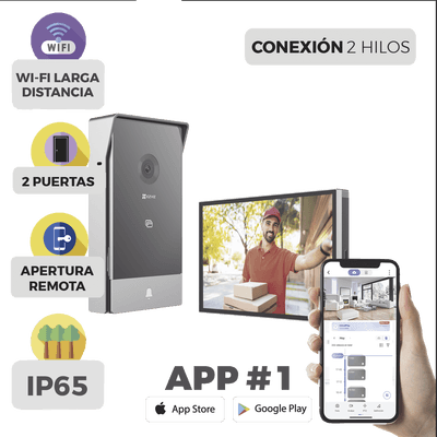 Videoportero IP Conexión a 2 Hilos / Con Monitor Wi-Fi para Interior / Frente de Calle  IP65 Uso En Exterior Debe Tener Protección / Cámara 3 Megapíxel / Llamada a la App / Apertura remota  / Apertura de 1 Puerta y un 1 Porton imagen 2