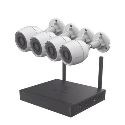 Kit de cámaras Wi-Fi / Incluye 1 NVR 4 canales / 4 Cámaras Bala 2 Megapixel / Para Uso en Exterior IP67 / Vision Nocturna a Color