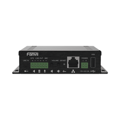 Gateway para Voceo IP/SIP,  Entrada de audio (3.5mm), salida de amplificador integrado de hasta 30W, puerto USB (reproducción de MP3), imagen 2