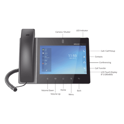Video teléfono IP  empresarial Android con pantalla táctil (1280x800) hasta 16 líneas y 16 cuentas SIP imagen 6