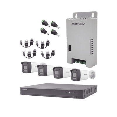 Kit Audio Bidireccional TurboHD 3K Real / DVR 4 Canales 4K / 4 Cámaras Bala (Exterior) con Bocina y Microfóno Integrado 3K / 1 Fuentes de Poder / Accesorios