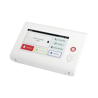 Terminal Inteligente para Habitación Hospitalaria / Pantalla Táctil 7" / RFID 125 kHz / VoIP SIP / PoE IEEE 802.3af / Bus RS485 / Carcasa Antibacteriana