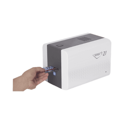 Impresora de Tarjetas Semi- automática SMART21 / Ingreso de Tarjetas Manual/Incluye Ribbon, Software y 100 Tarjetas PVC imagen 2