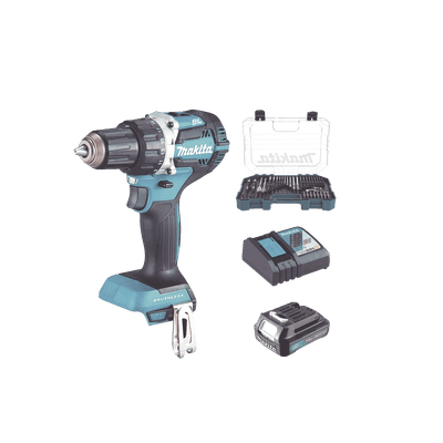 Rotomartillo/Taladro Inalámbrico (1/2") de 1,900 RPM, 18Vcc, Incluye 1 Batería BL1815N de 1.5Ah, 1 Cargador Modelo  DC18SD y Un Set de 75 Pzas  Modelo E-06943