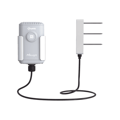 Sensor IoT de Suelo LoRaWAN / Humedad, Temperatura y Conductividad / Sonda FDR de Precisión / Batería 19,000 mAh (10 Años) / NFC + Milesight IoT Cloud