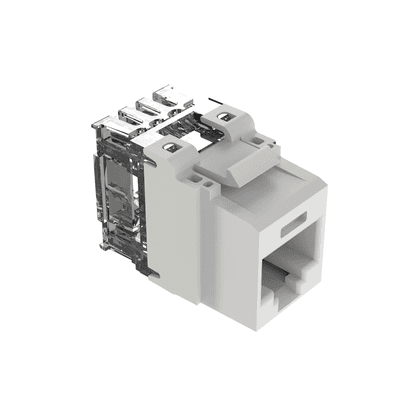 Conector Jack Estilo 110 (de Impacto), Tipo Keystone, Categoría 6A, de 8 Posiciones y 8 Cables, Color Blanco