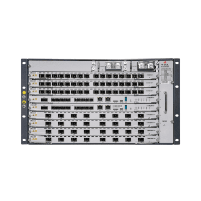 OLT Modular tipo Chasis GPON/XGS-PON Combo, 7 Ranuras de Servicio, Incluye 1 Tarjeta de Servicio de 16 puertos GPON
