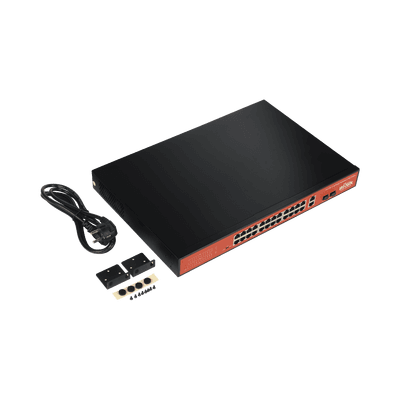 Switch PoE (802.3af/at/bt) / No administrable de largo alcance / Hasta 250m / Con 24 x 10/100Mbps + 2 x SFP Gigabit Combo / 250 W imagen 3