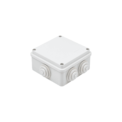 Caja Estanca de PVC Para Derivación y Conexión, 6 Entradas, Tapa Atornillada,100x100x50 mm (Área Interna), Uso Exterior IP55, Material que no Propaga el Fuego y Libre de Hálogenos