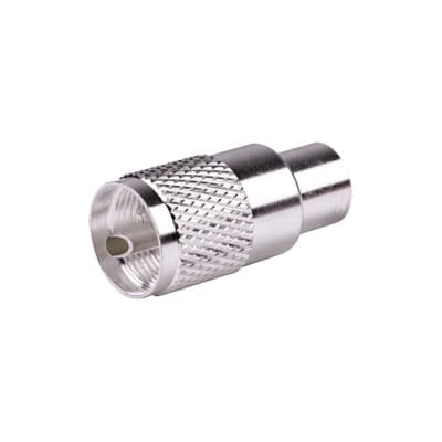 Conector UHF Macho (PL-259) para cables LP-400, RG-8/U, RG-8U-SYS, 8237, 8267, 8268, 9913, CTN-400, 7810, 8214, 7810A, RFLASH-1113, LMR-400, Plata (Concha-Níquel)/ Plata/ D.A.P. (Fibra Sintética)